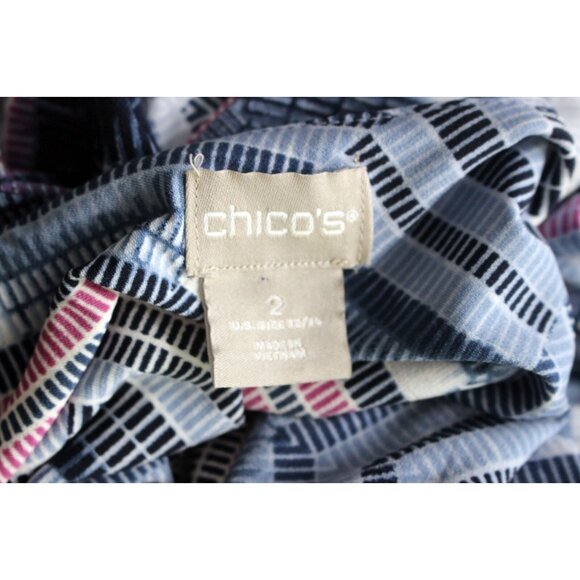 Chico's Cool-Toned Blue Chevron Striped Belted Knit Maxi Dress Size 2 Fits Large - Picture 6 of 7